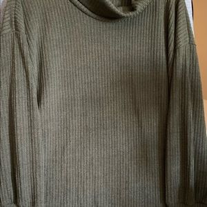 Turtle neck blouse with bottoms on sleeve, deep green color.